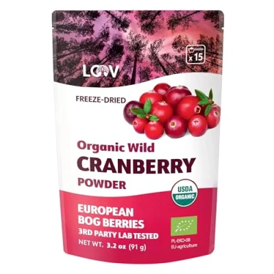 Imagen de LOOV Organic Wild Cranberry en polvo, 100% fruta de arándano orgánico, liofilizada y polvo Arándanos silvestres nórdicos sin azúcar, crudos, 90 g azúcar añadida