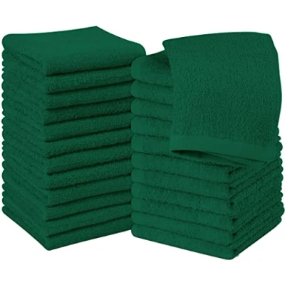 Imagen de Utopia Towels Juego de Toallas algodón 100% Hilado en Anillos, faciales Franela, Altamente absorbentes y Suaves al Tacto (Paquete 24, Verde Oscuro (Hunter Green))