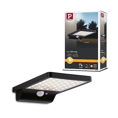 Imagen de Paulmann Wandleuchte 95393 Luminaria LED Solar, Aplique Exterior Solveig con Detector de Movimientos IP44 Cuadrado Incl. 1x4,8 W, Negro, plástico, 3000 K, 4.8 W