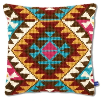 Imagen de Vervaco Kreuzstichkissen Ethnisches Design Cojín con Estampado étnico, Algodón, Colores Variados, ca. 40 x cm / 16&quot;