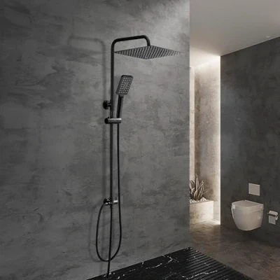 Imagen de Görbach Columna Ducha sin Grifo Negra de Hidromasaje Altura Adjustable Set Acero Inoxi 304 Conjunto con Alcachofa Mano, Estante y Cabezal Lluvia 25 * 25cm