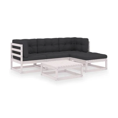 Imagen de vidaXL Juego de Muebles Jardín 5 Piezas y Cojines Mobiliario Patio Exterior Terraza Balcón Hogar Sofá Silla Asiento Madera Maciza Pino