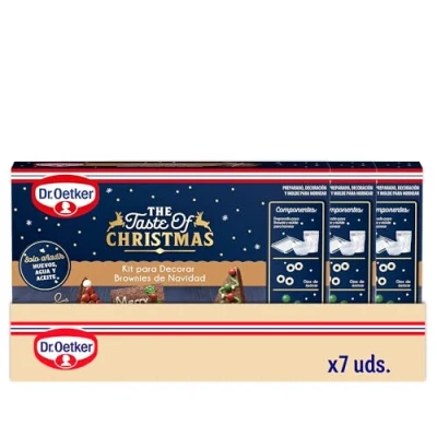 Imagen de DR. OETKER Kit Brownies Navidad Pack 7 Uds x 513 g, Intenso Sabor a Chocolate, Textura Crujiente, Fácil de Usar, Incluye Preparado para Brownies, Bolitas Chocolate y Lápices Pasteleros Colores