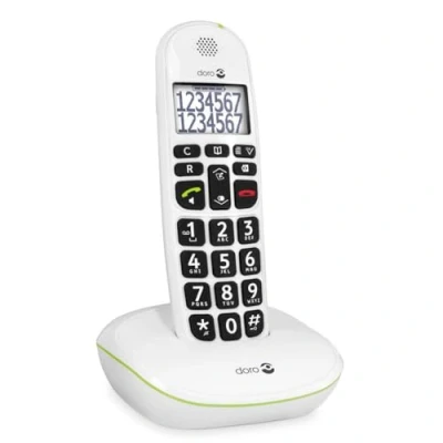 Imagen de Doro PhoneEasy 110 Teléfono Inalámbrico DECT para Personas Mayores con Teclas Grandes Parlantes, Función de Llamada Interna y Audio Amplificado [Versión Española Portuguesa] (X 1 / Blanco)