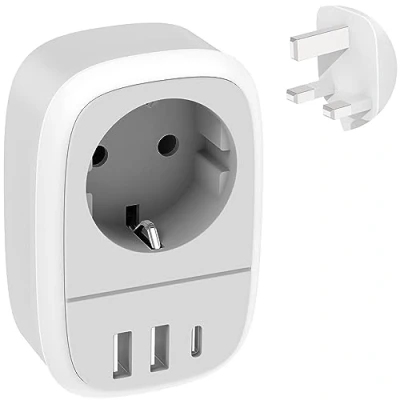 Imagen de Adaptador Enchufe UK Irlanda Ingles Inglaterra con 2 USB y 1 Tipo C Adapter Europeo a G para Reino Unido Escocia Maldivas Dubai Singapu Escocia, Yioihnm
