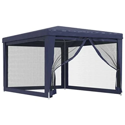 Imagen de vidaXL Carpa para Fiestas con 4 Paredes de Malla, Cenador Bodas, Toldo Resistente al Agua, Jardín Terraza, HDPE Azul