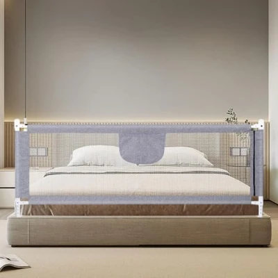 Imagen de Barrera Seguridad Cama Niños Portatil, Barandilla Anticaída con Elevación Vertical/Doble Cierre De Seguridad/Ajustable En Altura 1,8 m Gris