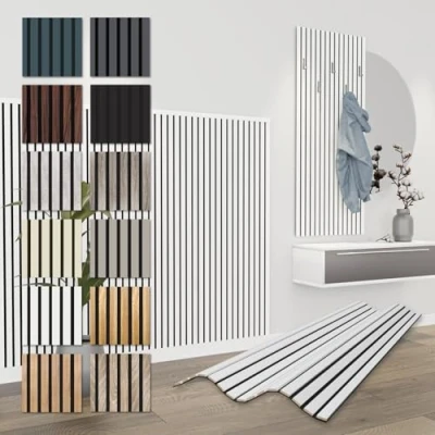 Imagen de HEXIM Paneles Acústicos 138,5x60cm Pared de Lamas Flexible Madera MDF Revestimiento Mural Decoración (1 panel / 0,83 m² White APH11)