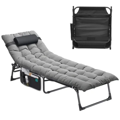 Imagen de YITAHOME Tumbona Plegable Playa con Cojín 190x68x31cm Tumbonas Jardin Exterior 4 Posiciones Ajustables Piscina Reposacabezas y Bolsillo Lateral Carga de 300lbs para Jardín, Camping, Gris