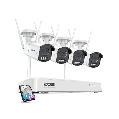 Imagen de ZOSI 4MP Kit Cámaras de Vigilancia WiFi 8CH H.265+ Grabador NVR Inalámbrico con 4X Impermeables, Visión Nocturna, Alarma Movimiento, 2TB HDD Incluido