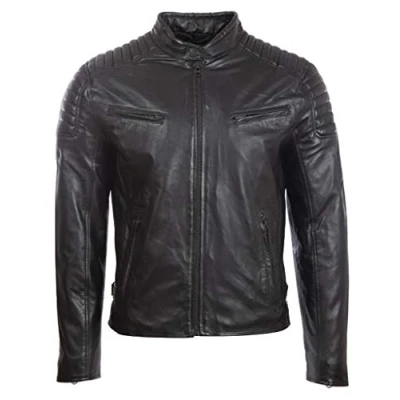 Imagen de Aviatrix Chaqueta Biker de Moda Cuero Real Para Hombre con Diseno Hombros Acolchados (T86N)