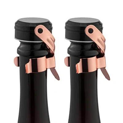 Imagen de WOTOR tapon botella cava,tapon champán, tapones vino, a prueba de fugas y ahorro retención burbujas que mantiene el vino champán frescos, paquetes 2 (Oro Rosa)