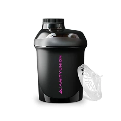 Imagen de Agitador de proteínas pequeño 400 ml Black Purple Deluxe AMITYUNION ORIGINAL a prueba fugas para bebidas proteicas, batidos y dietéticos Fabricado en Europa