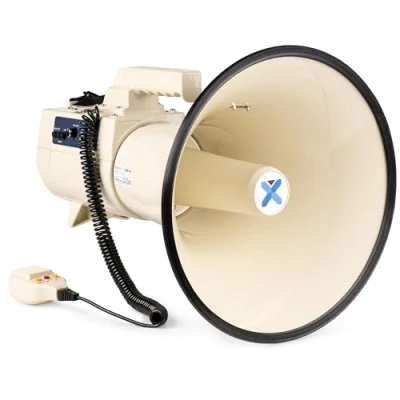 Imagen de Vonyx MEG150 Megáfono Profesional de 150W con batería Recargable, Sirena y micrófono, Bluetooth, función grabación, Alcance hasta 2000 Metros, USB, SD, MP3 AUX, Correa, Color Beige