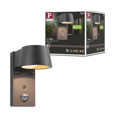 Imagen de Paulmann 94714 Aplique LED Capea detector de movimientos, respetuoso con los insectos IP44 96x153mm Tunable Warm 6W 450lm 98 negro