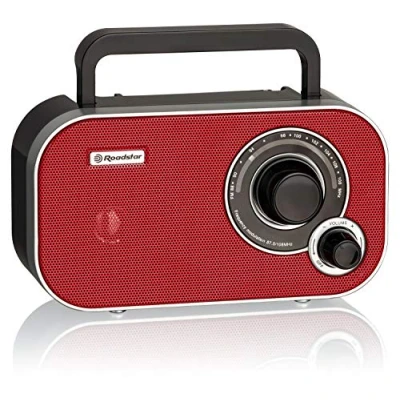 Imagen de Roadstar TRA 2235RD Radio Portátil FM Analógica, Funciona a Red/Pilas, Toma de Auriculares, Transistor Pequeño y Ligero para Casa, Cocina, Altavoz 6.4W, Excelente Recepción, Rojo