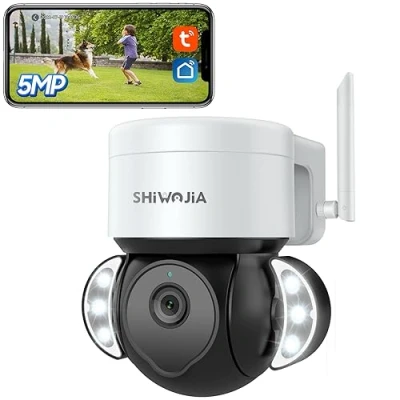 Imagen de SHIWOJIA Cámara Vigilancia WiFi Exterior, 2.5K 5MP PTZ 360 de Seguridad, 24/7 Grabación Continua,Seguimiento Automático, Detector Movimiento, Visión Nocturna, Tuya/Smart Life Camera