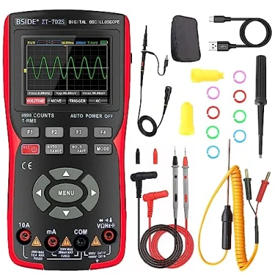 Imagen de BSIDE ZT 702S Osciloscopio Mini Portátil Multimetro Digital Profesional con TRMS 10Mhz Pantalla a Color 9999 Cuentos Comprobador Multifunción Recargable para PC Electrónica Automocion