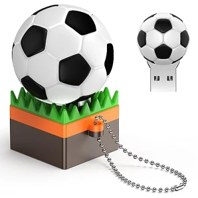 Imagen de Uflatek Memoria USB 2.0 De 32 GB Alta Velocidad Pen Drive Forma Fútbol U Disco Novedad Blanco Memory Stick Almacenamiento Datos para Regalo