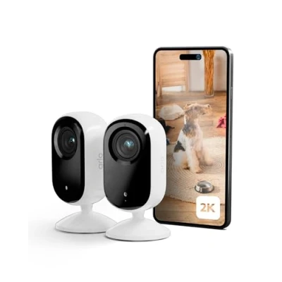 Imagen de Arlo Essential 2 Indoor Camara Vigilancia Bebe/Mascotas 2K, Sensor de Movimiento, Alarmas Para Casa, Visión Nocturna, Prueba Secure Incluida, con cubierta lente automática, Cámaras, Blancas