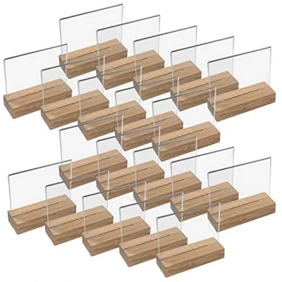 Imagen de HMF 46943 Soporte de Sobremesa Acrílico con Base Madera 20 Piezas DIN A5 Apaisado Transparente