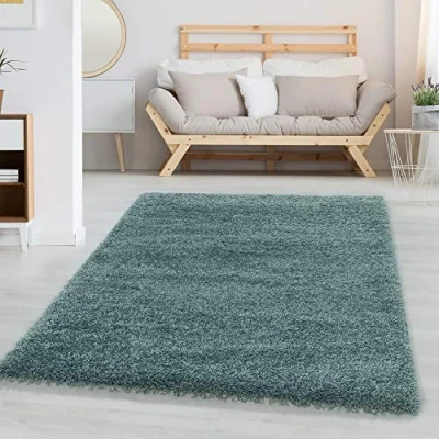 Imagen de Carpetsale24 Alfombra de Pelo Largo para Salón Azul Alfombras Habitacion Sala Estar Modernas Suave y Esponjoso, 120 x 170 cm