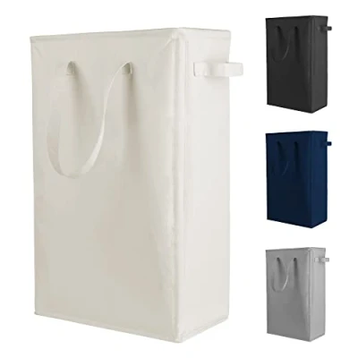 Imagen de Odonata cesta de lavandería delgada con asas, plegable, fina para ropa sucia, bolsa estrecha, 45 L (beige)