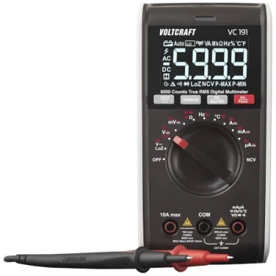 Imagen de VOLTCRAFT VC191 Multímetro digital True RMS Medidor I 6000 cuentas CAT III 600 V CA/CC Medición de voltaje y corriente temperatura hasta 400 C capacidad 60 mF