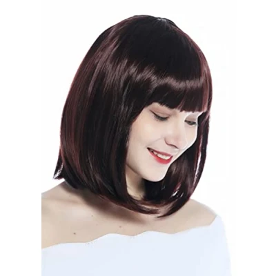 Imagen de WIG ME UP CW 052 T33J Peluca mujeres carnaval Halloween bob largo flequillo corto pelo liso castaño rojizo caoba