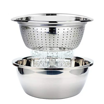 Imagen de Colador de Cocina y Bol Acero Inoxidable Escurridor Ensalada Mezclas Apilables Cuencos para Preparar Enjuague Escurr Mezclar, 26cm