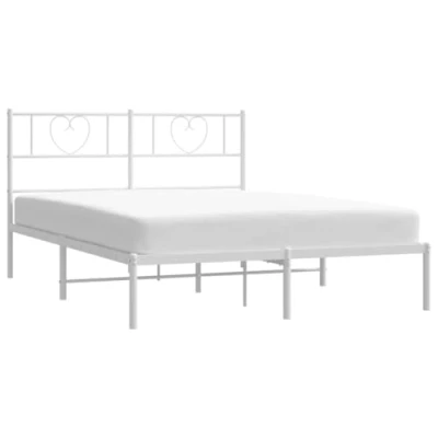 Imagen de vidaXL Estructura de Cama con Cabecero, Somier Listones, Base Armazón Cama, Mueble para Hogar Dormitorio, Metal Blanca 140x200 cm