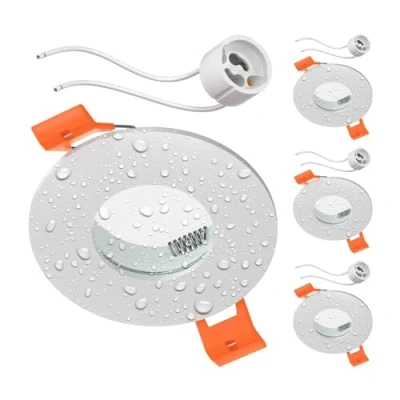 Imagen de ledscom.de 4 piezas Marco empotrable en techo ERID, antihumedad, baño, IP44, redondo, blanco mate (GU10/MR16/GU5.3/50mm) incl. casquillo GU10