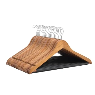 Imagen de COM FORT HOUSE Pack 10 Perchas de Madera Antideslizantes Color Nogal Diseño Fino y Elegante Maciza Percha Ideal para Trajes Gancho Acero Inoxidable Giratorio