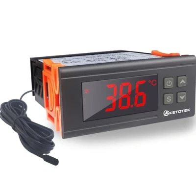 Imagen de KETOTEK Controlador de Temperatura Digital, Termostato AC 220V 10A Calefacción y Refrigeración con Impermeable Sonda, LCD Display 2 Relés Control para Incubadora Reptiles
