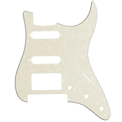 Imagen de Musiclily Pro 11 Agujeros HSS Modern Style Strat Pickguard Golpeador para Guitarra American/México Standard Stratocaster con Floyd Rose Puente Cut, 4 capas Parchment Pearl