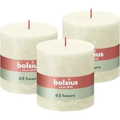 Imagen de Bolsius Rustik Vela XXL Soft Pearl 3 unidades 10 x cm Velas decorativas para el hogar Duración de combustión 62 horas Sin perfumar Cera vegetal natural aceite palma