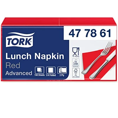 Imagen de Tork 477861 Lunch Soft/Servilletas suaves para almuerzo / 10 paquetes x 150 unidades (1500 unidades) Pliegue 1/4 color rojo 3 capas 33 32,6 cm/Advanced