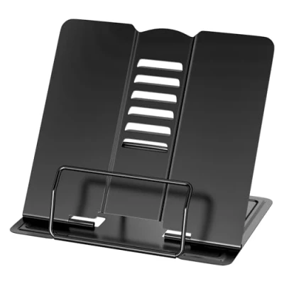 Imagen de Newpop Negra Atril para Libros, Soporte Libro Leer, Apoya Partituras, Bookholder Estudio, Reposa Atriles Estudiar, Porta Leer en la Cama Ajustables, Aprender Lectura, MetáLico