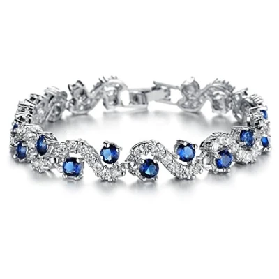 Imagen de Crystalline Azuria Mujer 18ct Chapado en Oro Blanco Zafiro simulado Azul Cristales de Zirconia Pulsera 18 cm para y Niña