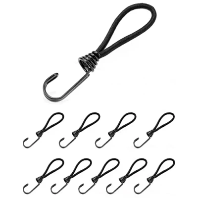 Imagen de QWORK® 10 Piezas de pulpos Elasticos con Ganchos, Gomas elasticas Gancho, 15 cm, Negro, para Lonas, Redes, Tiendas campaña