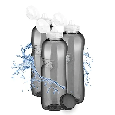Imagen de Kavodrink Tritan Botella de agua (3 unidades, 1,0 L, con tapa deportiva, 1000 ml), color negro