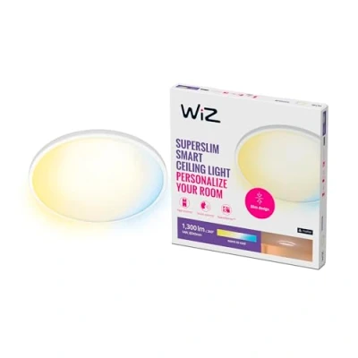 Imagen de WiZ Lámpara inteligente Plafón de techo Superslim LED 14W, Luz Blanca Cálida a Fría,Wi Fi, con tecnología SpaceSense y compatible Alexa Google Home, 24cm diámetro Color Blanco