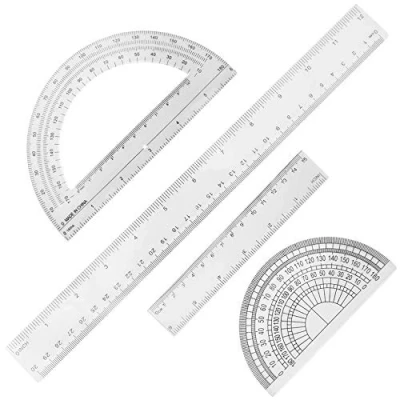 Imagen de SourceTon Juego de 4 reglas medición transparentes, regla recta plástico (30 cm y 15 cm) transportador 180 grados (10