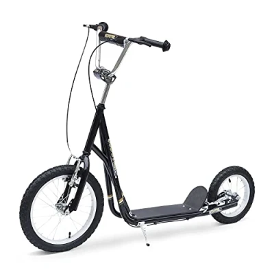 Imagen de HOMCOM Patinete para Niños Mayores de 5 Años Scooter 2 Ruedas Grandes con Doble Freno y Manillar Ajustable en Altura Adolescentes Adultos 135x58x92 100 cm Negro