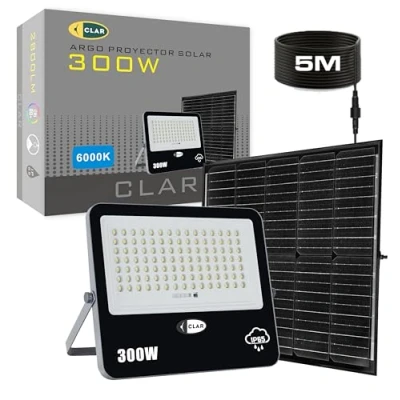 Imagen de CLAR Focos Led Exterior Solares, Luz Solar, Solares Para Exterior, Foco Solar Potente, Lampara Jardin, 300W (Pack 1)