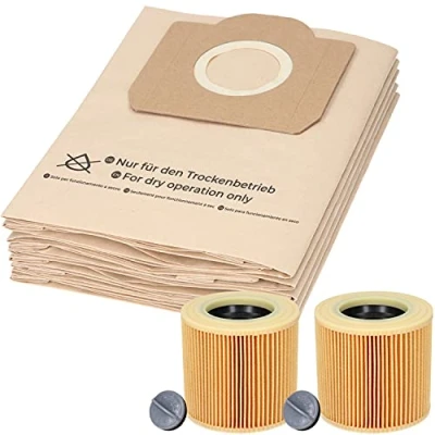 Imagen de 20 bolsas de aspiradora + 2 filtros para aspiradoras Karcher WD3 y MV3. Alternativa 6.959 130.0 (bolsa) 6.414 552.0 (filtro cartucho)