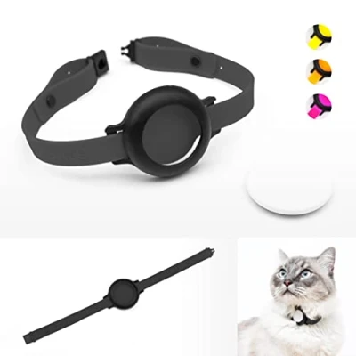 Imagen de LucyBalu Collar de gato NEMO para AirTag* seguro, ligero, cómodo, con cierre seguridad, correa silicona compatible el Apple AirTag, negro