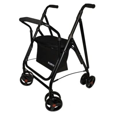 Imagen de Forta Andador de aluminio plegable negro 4 ruedas para ancianos frenos presión