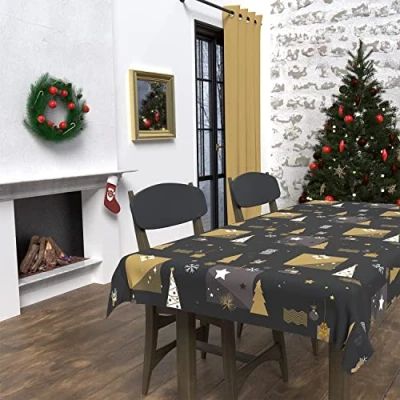 Imagen de Soleil d&#039;ocre Mantel Antimanchas Abeto, Rectangular, Negro, 140 x 300 cm