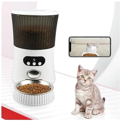 Imagen de Alacritua Comedero Gato Automatico WiFi, 6L con Cámara 1080P, 2.4G WiFi App Video Audio Visión Nocturna Dispensador De Comida para Perros,